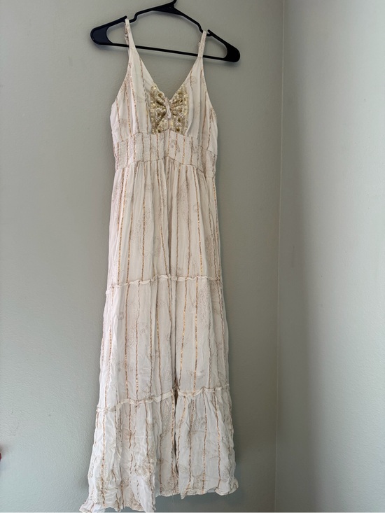 Mango Dresses & Skirts - Mango Cream Dress with Gold Stripe Accents